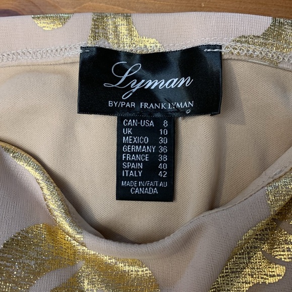 Frank Lyman Elegant Gold and Cream Halter Dress, Lined, Stretch - Picture 12 of 13